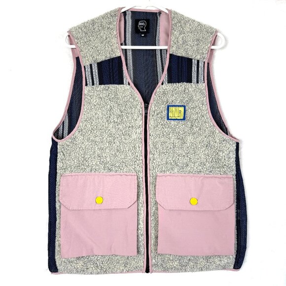 BRAIN DEAD Sherpa Tactical Streetwear Colorblock Vest Mens M Cream Dust Pink - Picture 1 of 12